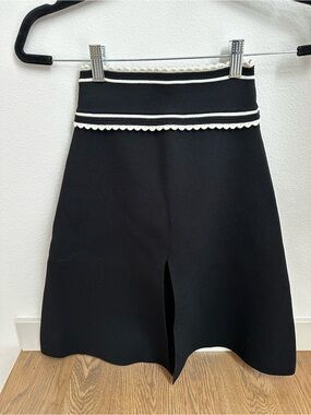 Sandro Paris Scalloped Trim Knit Skater Skirt Black White